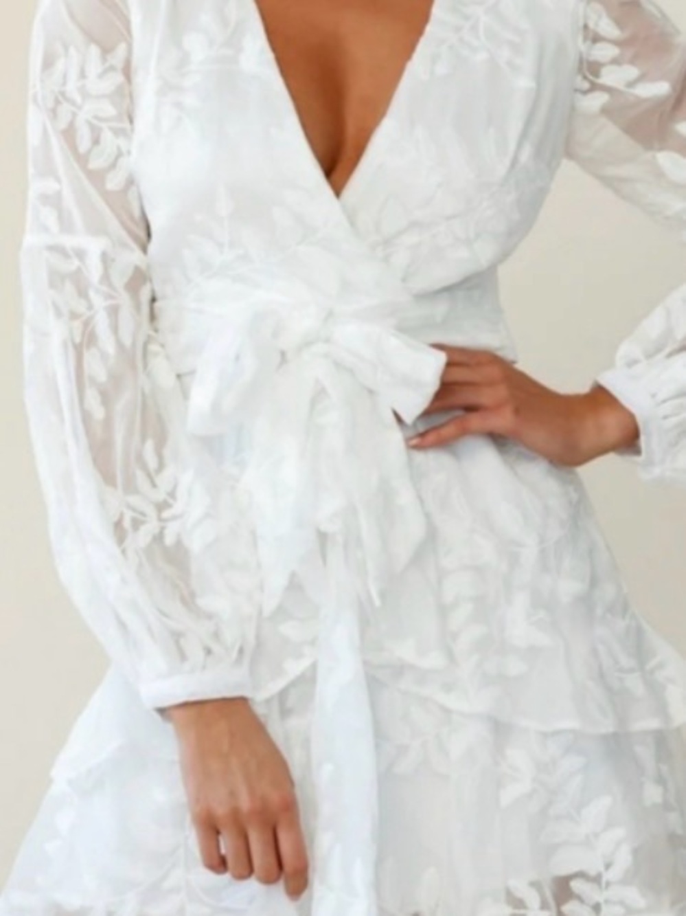 Hello Molly White Lace Wrap Maxi Dress with Tie Waist